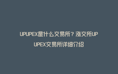 UPUPEX是什么交易所？涨交所UPUPEX交易所详细介绍