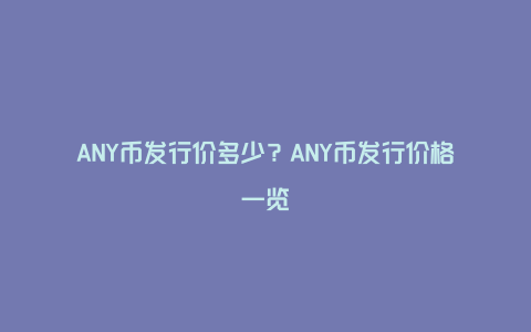 ANY币发行价多少？ANY币发行价格一览