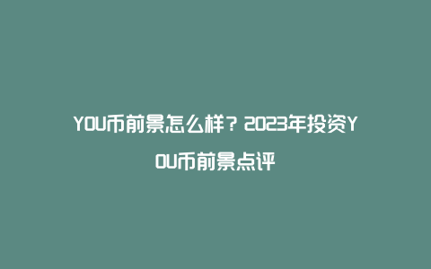 YOU币前景怎么样？2023年投资YOU币前景点评