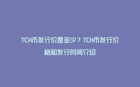 TCH币发行价是多少？TCH币发行价格和发行时间介绍