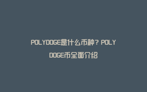 POLYDOGE是什么币种？POLYDOGE币全面介绍