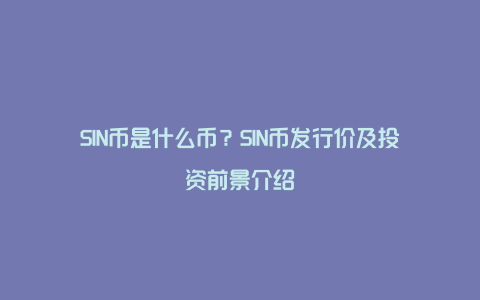 SIN币是什么币？SIN币发行价及投资前景介绍