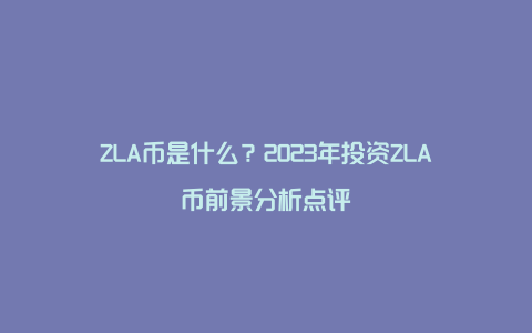 ZLA币是什么？2023年投资ZLA币前景分析点评