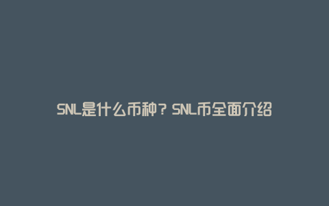 SNL是什么币种？SNL币全面介绍