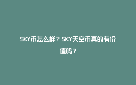 SKY币怎么样？SKY天空币真的有价值吗？