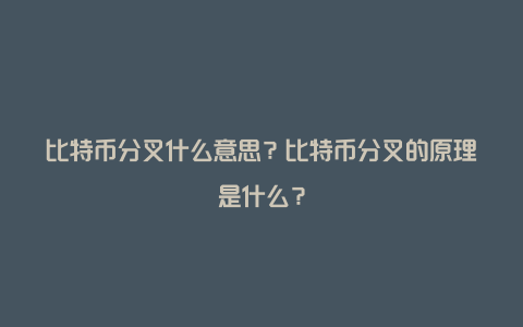 比特币分叉什么意思？比特币分叉的原理是什么？