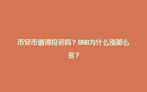 币安币值得投资吗？BNB为什么涨那么多？