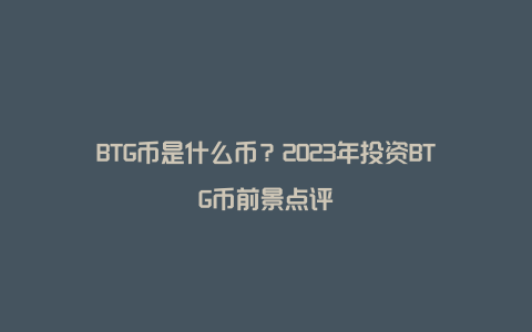 BTG币是什么币？2023年投资BTG币前景点评