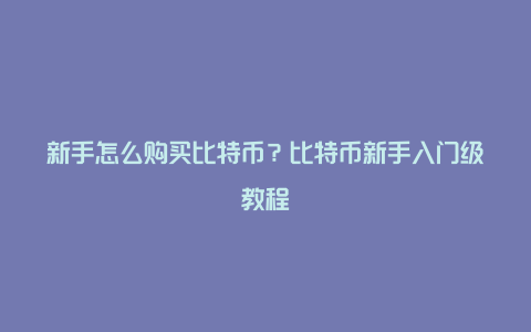 新手怎么购买比特币？比特币新手入门级教程