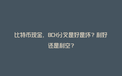 比特币现金，BCH分叉是好是坏？利好还是利空？