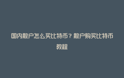 国内散户怎么买比特币？散户购买比特币教程