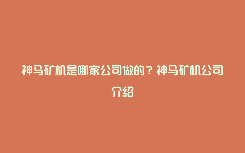 神马矿机是哪家公司做的？神马矿机公司介绍