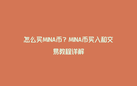 怎么买MINA币？MINA币买入和交易教程详解