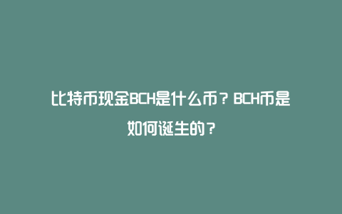 比特币现金BCH是什么币？BCH币是如何诞生的？