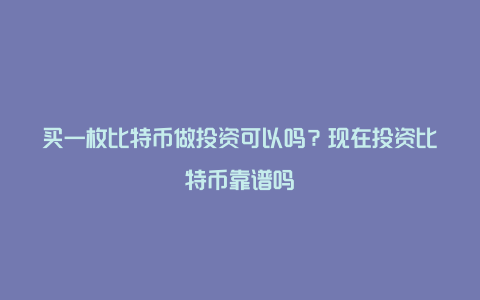 买一枚比特币做投资可以吗？现在投资比特币靠谱吗