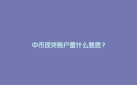 中币现货账户是什么意思？