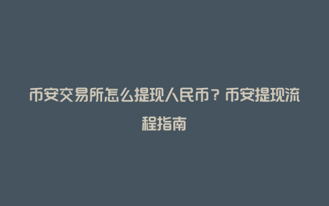 币安交易所怎么提现人民币？币安提现流程指南