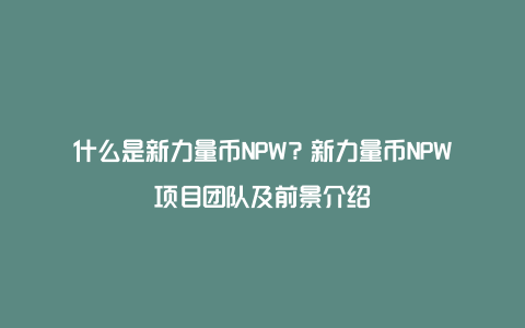 什么是新力量币NPW？新力量币NPW项目团队及前景介绍