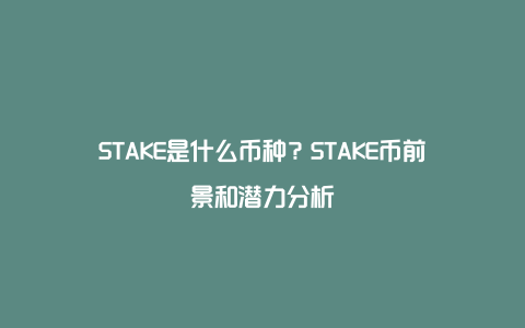 STAKE是什么币种？STAKE币前景和潜力分析