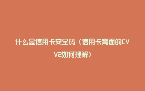 什么是信用卡安全码（信用卡背面的CVV2如何理解）