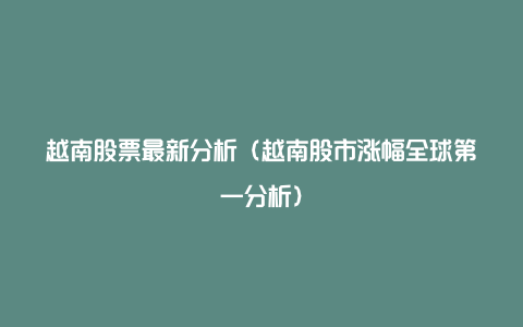 越南股票最新分析（越南股市涨幅全球第一分析）