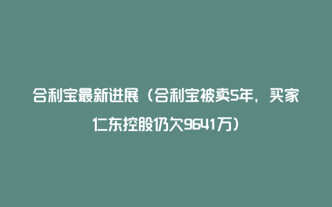 合利宝最新进展（合利宝被卖5年，买家仁东控股仍欠9641万）