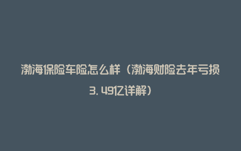 渤海保险车险怎么样（渤海财险去年亏损3.49亿详解）