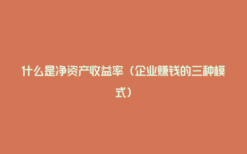 什么是净资产收益率（企业赚钱的三种模式）