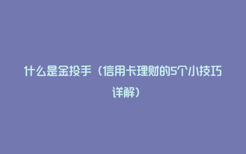 什么是金投手（信用卡理财的5个小技巧 详解）