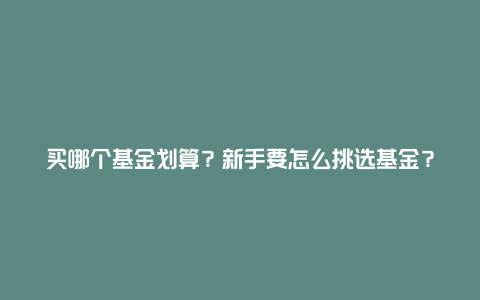 买哪个基金划算？新手要怎么挑选基金？