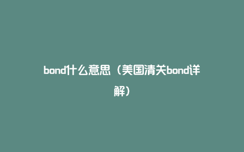 bond什么意思（美国清关bond详解）