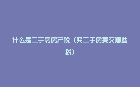 什么是二手房房产税（买二手房要交哪些税）