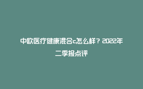 中欧医疗健康混合c怎么样？2022年二季报点评