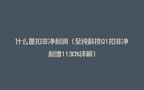 什么是扣非净利润（至纯科技Q1扣非净利增1130%详解）