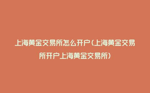 上海黄金交易所怎么开户(上海黄金交易所开户上海黄金交易所)