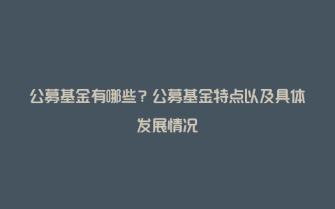 公募基金有哪些？公募基金特点以及具体发展情况