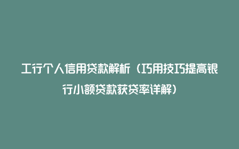 工行个人信用贷款解析（巧用技巧提高银行小额贷款获贷率详解）