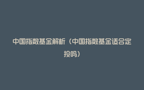 中国指数基金解析（中国指数基金适合定投吗）