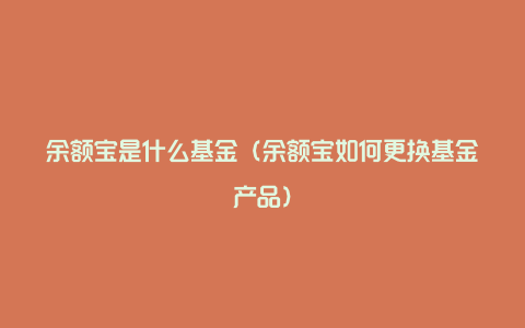 余额宝是什么基金（余额宝如何更换基金产品）