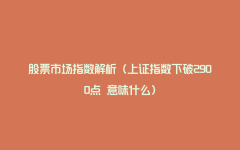 股票市场指数解析（上证指数下破2900点 意味什么）