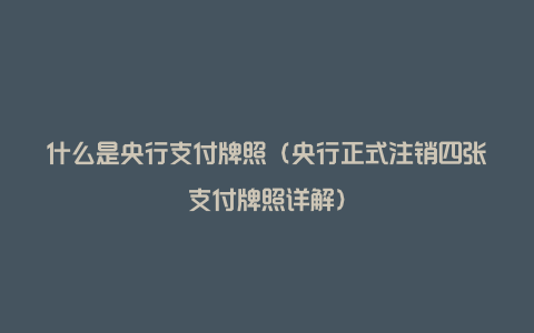 什么是央行支付牌照（央行正式注销四张支付牌照详解）