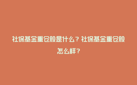 社保基金重仓股是什么？社保基金重仓股怎么样？