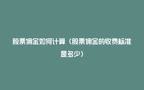 股票佣金如何计算（股票佣金的收费标准是多少）