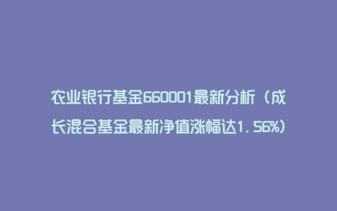 农业银行基金660001最新分析（成长混合基金最新净值涨幅达1.56%）