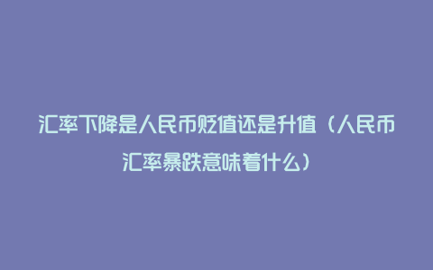 汇率下降是人民币贬值还是升值（人民币汇率暴跌意味着什么）