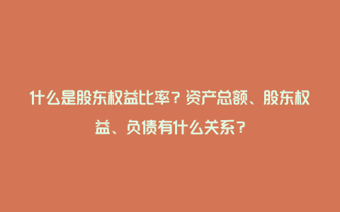 什么是股东权益比率？资产总额、股东权益、负债有什么关系？