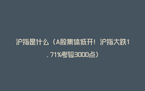 沪指是什么（A股集体低开！沪指大跌1.71%考验3000点）