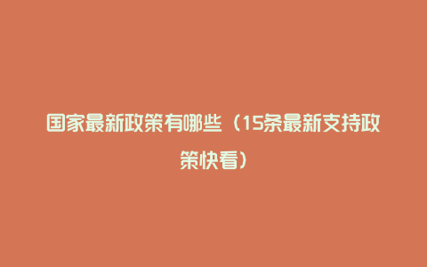 国家最新政策有哪些（15条最新支持政策快看）