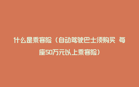 什么是乘客险（自动驾驶巴士须购买 每座50万元以上乘客险）