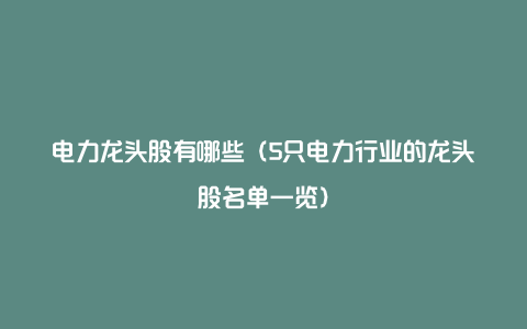 电力龙头股有哪些（5只电力行业的龙头股名单一览）